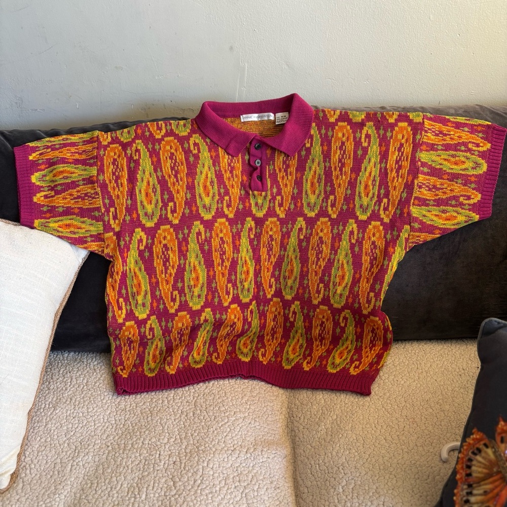 Vintage Art To Wear Knit Polo Sweater Top Size M - Picture 8 of 10
